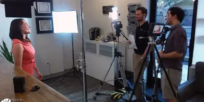 a Sound Shark long-range microphone being used for an interview