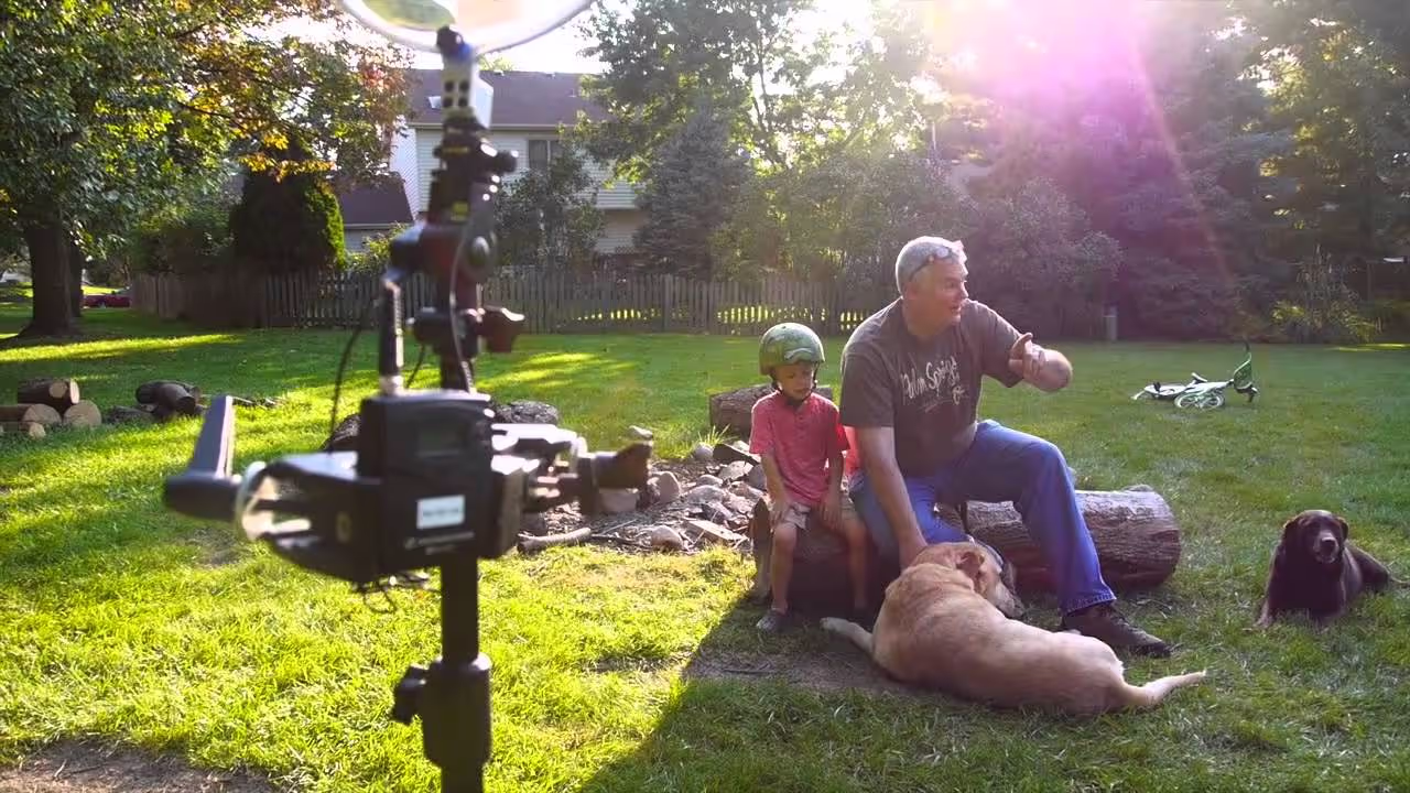 Will Crocket recording a group of kids with a Sound Shark microphone.