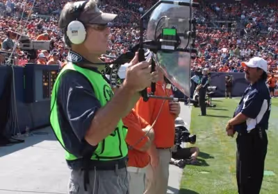 a KLOVER MiK 26 parabolic microphone on the sidelines of an NFL football game