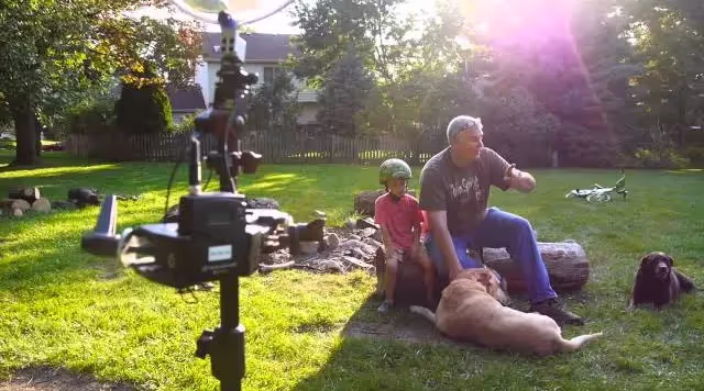 Will Crocket recording a group of kids with a Sound Shark microphone.