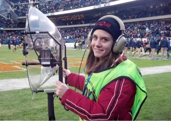 KLOVER MiK 26 parabolic microphone on sidelines of an NFL football game