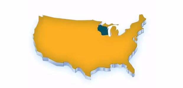 a 3d map of the united states highlighting Wisconsin